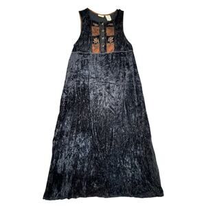 Vintage 90s White Stag Velvet Dress with Rust Embroidery Detail Sz Small